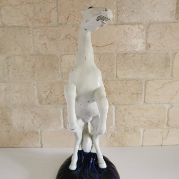 Royal Dux Rearing White Horse Cobalt Blue Base Matte Porcelain Czech Bohemia - Picture 7 of 15